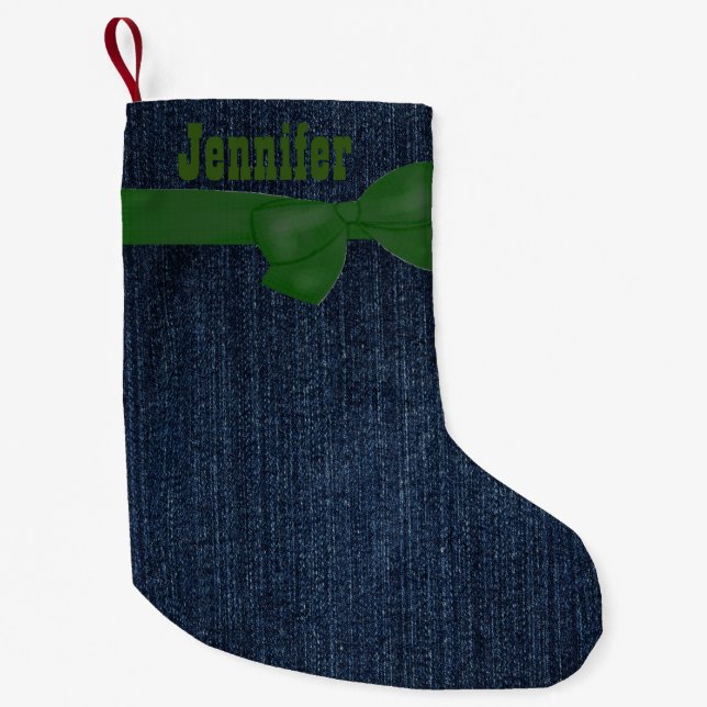 Petite Chaussette De Noël Denim et bas vert de Noël (Devant)
