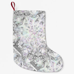 Petite Chaussette De Noël Dentelle en céramique grise et flocon de neige