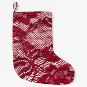 Petite Chaussette De Noël Dentelle rouge : textile jacquard élastique.
