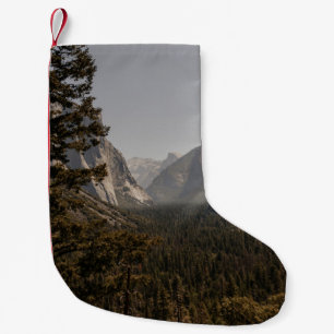 PETITE CHAUSSETTE DE NOËL DES ARBRES VERTS PRÈS DE LA MONTAGNE EN JOURNÉE