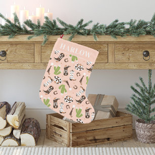 Petite Chaussette De Noël Désert de cactus de cowgirl rose de l'Ouest   Mono