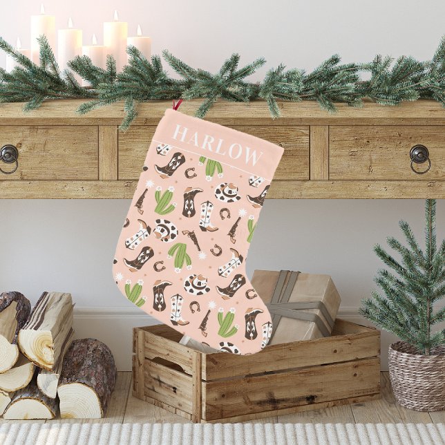 Petite Chaussette De Noël Désert de cactus de cowgirl rose de l'Ouest | Mono (Créateur téléchargé)