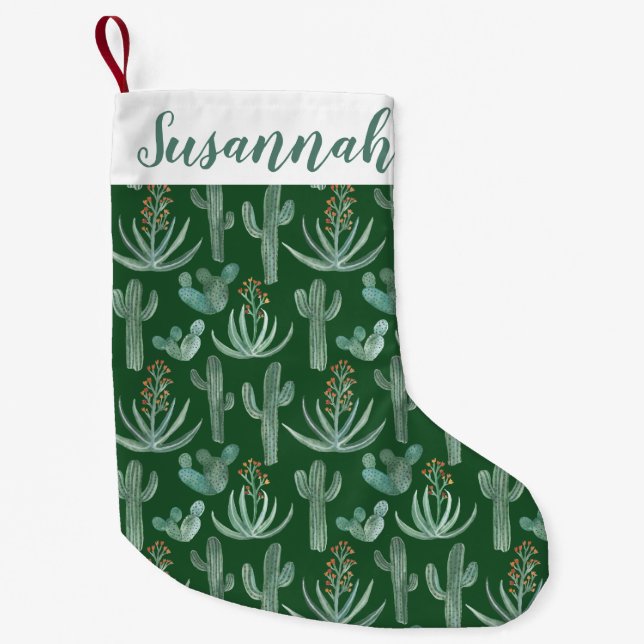 Petite Chaussette De Noël Desert Saguaro Cactus Succulents Motif PERSONNALIS (Devant)