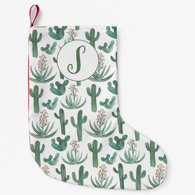 Petite Chaussette De Noël Desert Saguaro Cactus Succulents Motif PERSONNALIS (Devant)