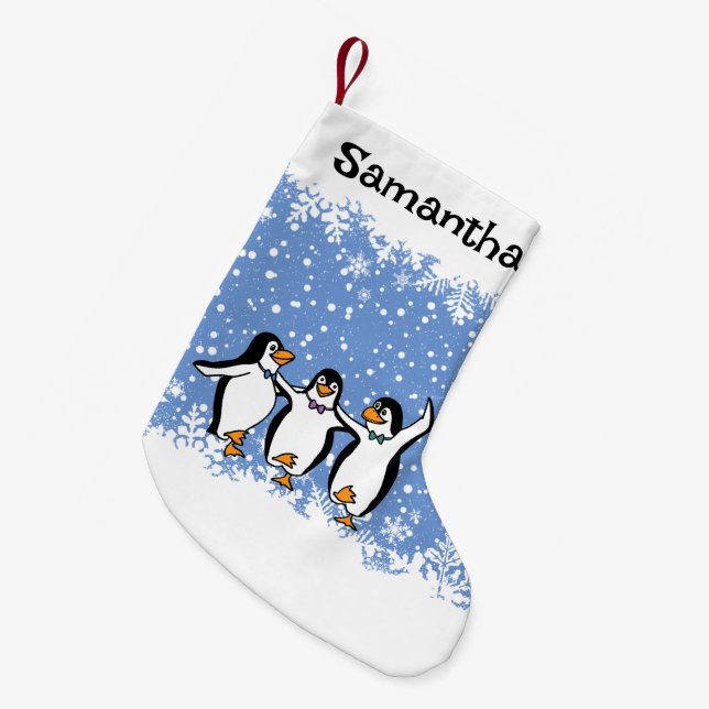 Petite Chaussette De Noël Design de pingouins dansants (Devant (Accrochage))