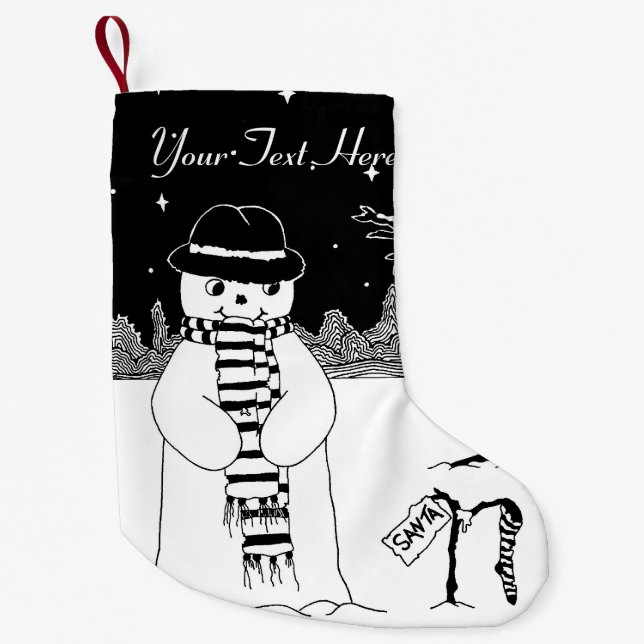 Petite Chaussette De Noël design noir et blanc de mignon bonhomme de neige s (Devant)