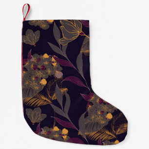 Petite Chaussette De Noël Dessin Abstrait de fleurs et de feuilles sur un or