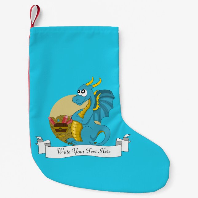 Petite Chaussette De Noël Dessin animé de dragon bleu (Devant)