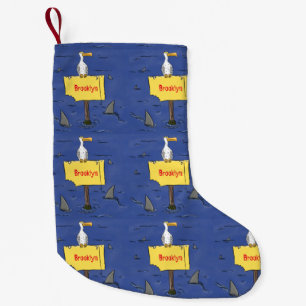 Petite Chaussette De Noël Dessin animé d'oiseau marin drôle encerclé par des