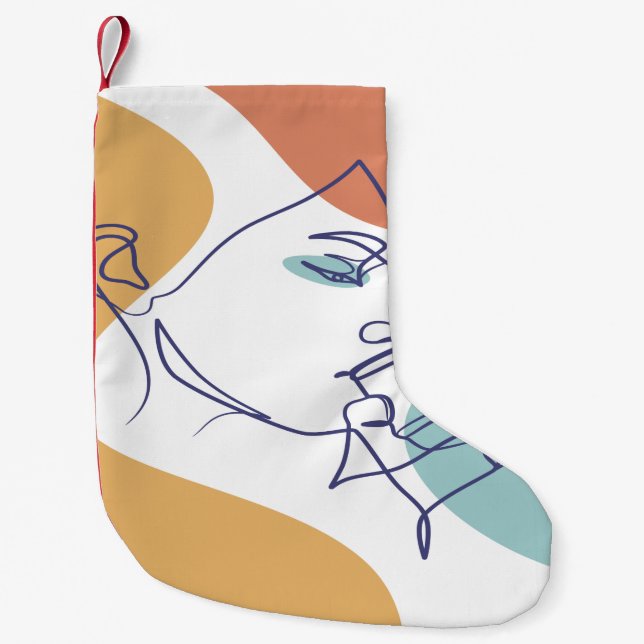 Petite Chaussette De Noël dessin d'art affiche d'une femme buvant du café (Devant)