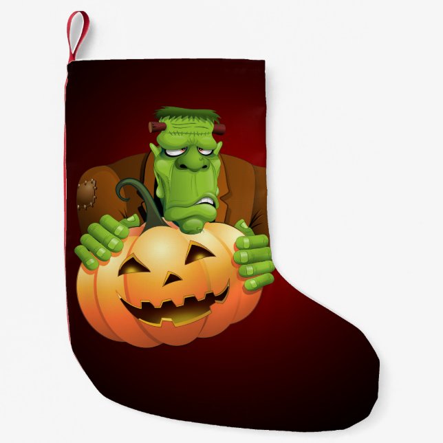 Petite Chaussette De Noël Dessin de Frankenstein Monster avec Citrouille (Devant)