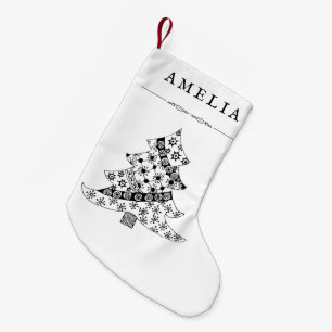Petite Chaussette De Noël Dessin Motif de l'arbre de Noël noir et blanc