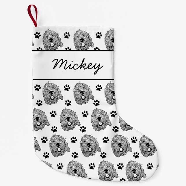 Petite Chaussette De Noël Dessin personnalisé Goldendoodle Chien (Devant)