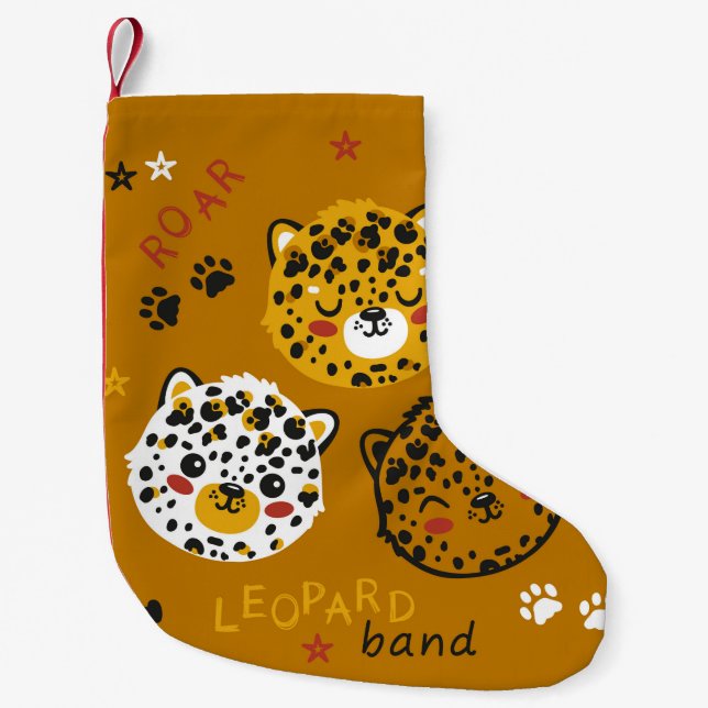 Petite Chaussette De Noël Dessin Visage De Chat Léopard. Little Funny Cheeta (Devant)