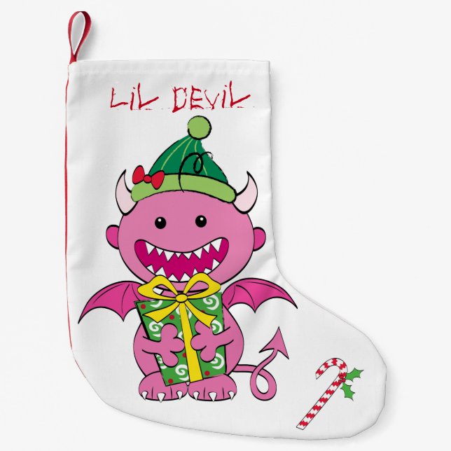 Petite Chaussette De Noël Diable de fille avec le présent (Devant)