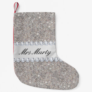 Petite Chaussette De Noël Diamants personnalisés de paillettes d'argent de