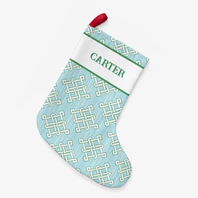 Petite Chaussette De Noël Diamond Endless Knot in Green + Aqua Personalized (Devant (Accrochage))