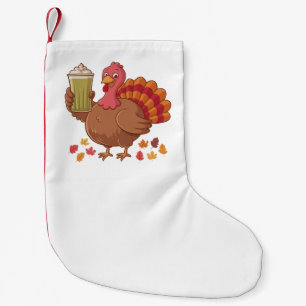 Petite Chaussette De Noël Dinde tenant une boisson Matcha pour Thanksgiving