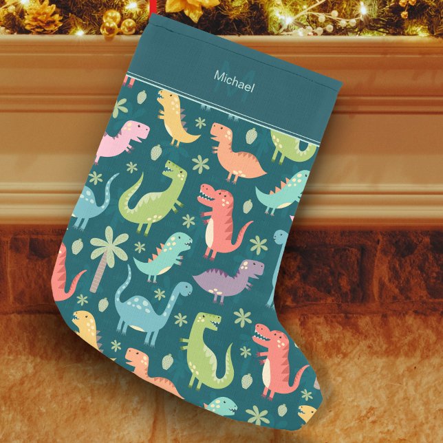 Petite Chaussette De Noël Dinosaur Motif Blue Kid Monogram Garçon (Créateur téléchargé)
