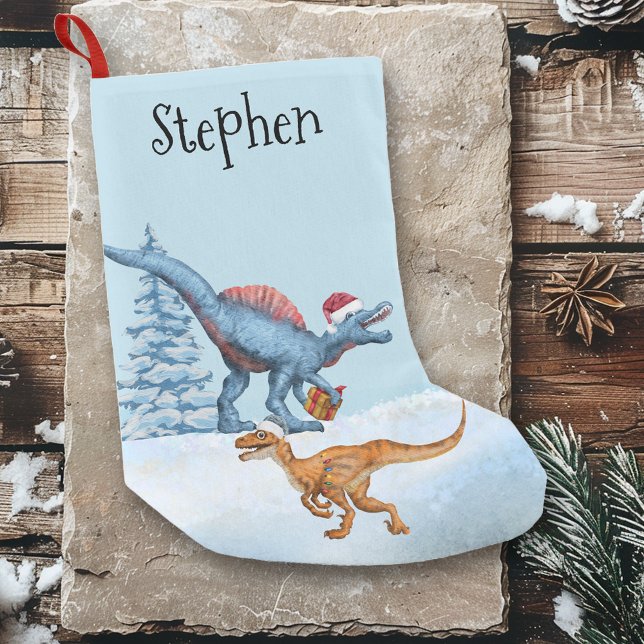 Petite Chaussette De Noël Dinosaur Raptor de Noël Aquarelle Nom (Créateur téléchargé)