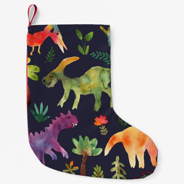 Petite Chaussette De Noël Dinosaures floraux : Aquarelle (Devant)