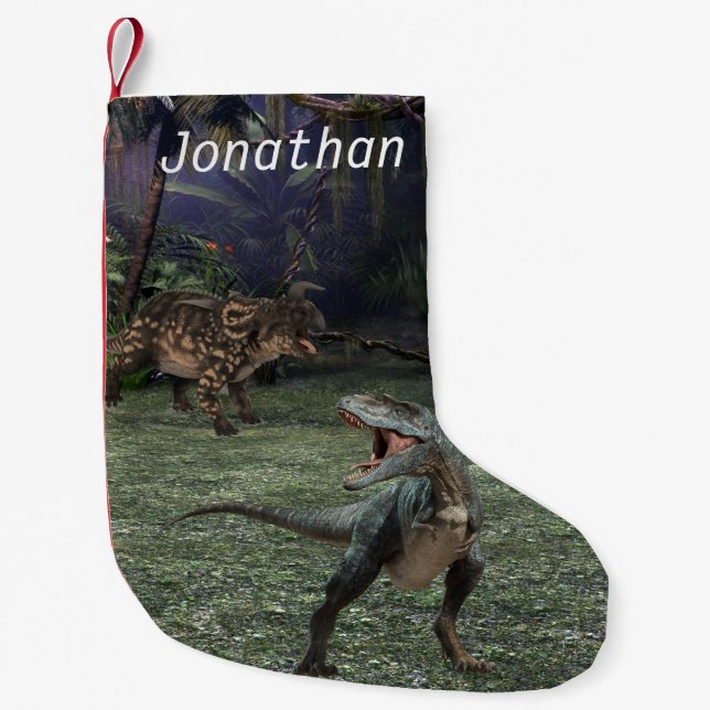Petite Chaussette De Noël Dinosaures Tyrannosaurus T-rex Jungle (Devant)