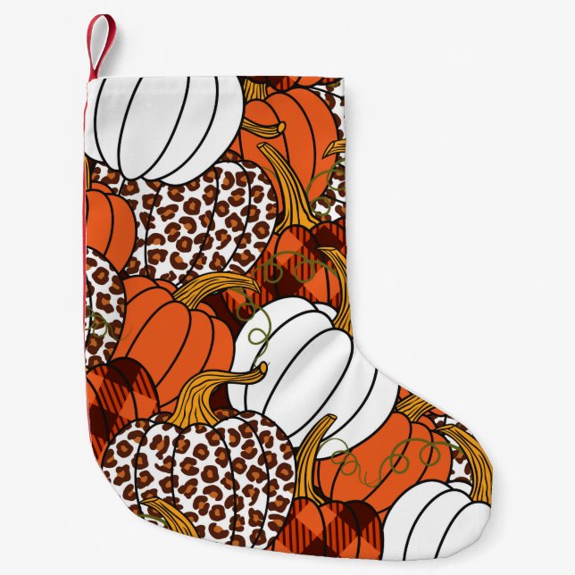 Petite Chaussette De Noël  Divers citrouilles. Leopard, orange, blanc et buf (Devant)