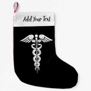 Petite Chaussette De Noël Docteur Medical Caduceus Black White d'infirmière