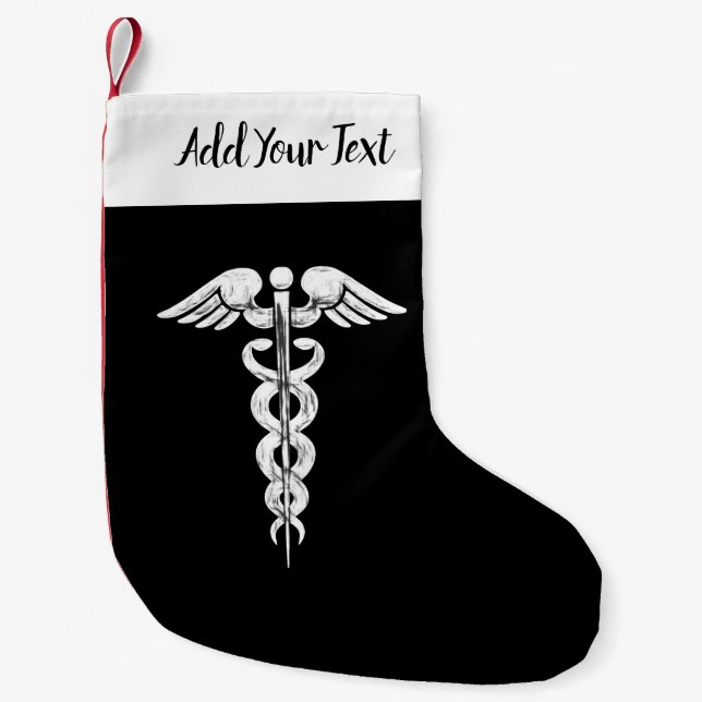 Petite Chaussette De Noël Docteur Medical Caduceus Black White d'infirmière (Devant)