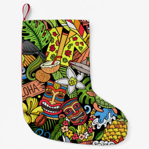 Petite Chaussette De Noël Doodé hawaïen : motif coloré, transparent