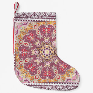 Petite Chaussette De Noël Doodle coloré ornemental : Motif de dentelle symét