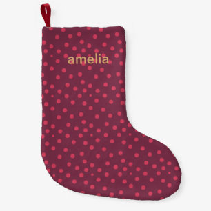 Petite Chaussette De Noël Dots d'aquarelle modernes avec nom rose