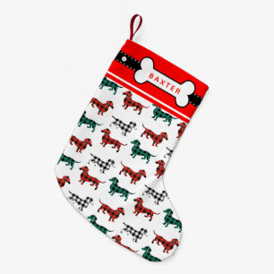 Petite Chaussette De Noël Doxies rouges de plaid de flanelle de Noël de