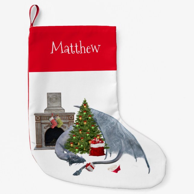 Petite Chaussette De Noël Dragon de Noël Personnalisé (Devant)