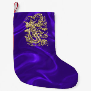 Petite Chaussette De Noël Dragon d'or embouti sur papier satin violet