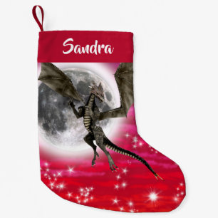 Petite Chaussette De Noël Dragon Noir - Créature de Fantaisie Mythique Perso