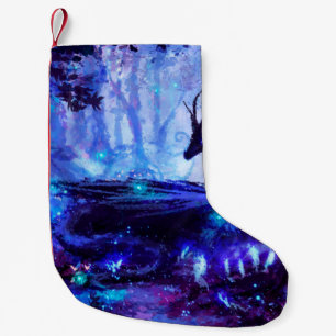 Petite Chaussette De Noël Dragon noir, scène de forêt nocturne.