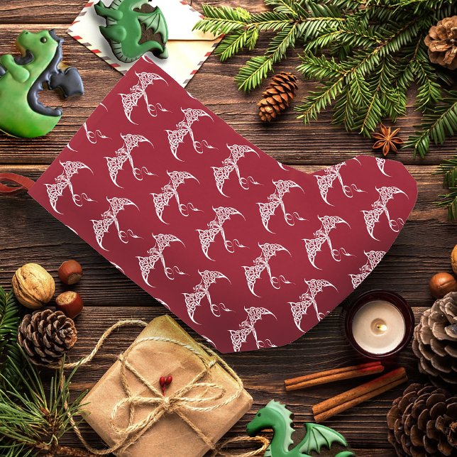 Petite Chaussette De Noël Dragon Tribal Celtique Rouge Blanc (Créateur téléchargé)