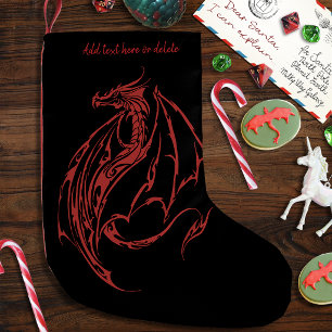 Petite Chaussette De Noël Dragon Tribal Rouge Féroce Silhouette Fantastique