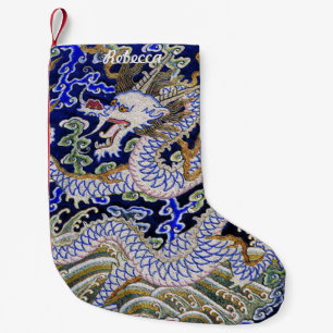 Petite Chaussette De Noël dragon vintage bleu de broderie de tatouage de