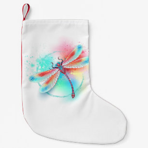 Petite Chaussette De Noël Dragonfly rouge sur l'arrière - plan aquarelle