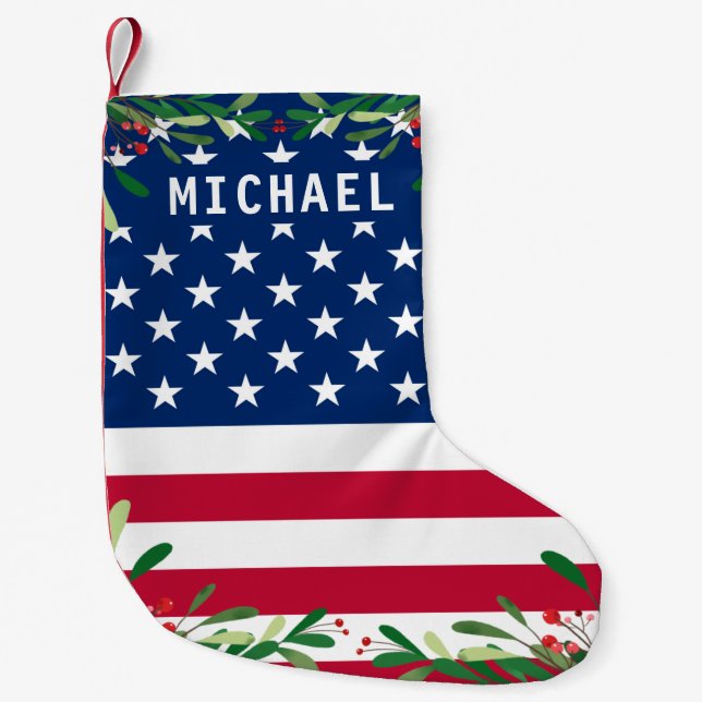 Petite Chaussette De Noël Drapeau américain patriotique Nom du monogramme pe (Devant)