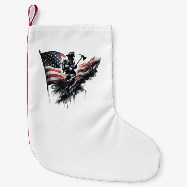 Petite Chaussette De Noël Drapeau américain. Pompier (Devant)