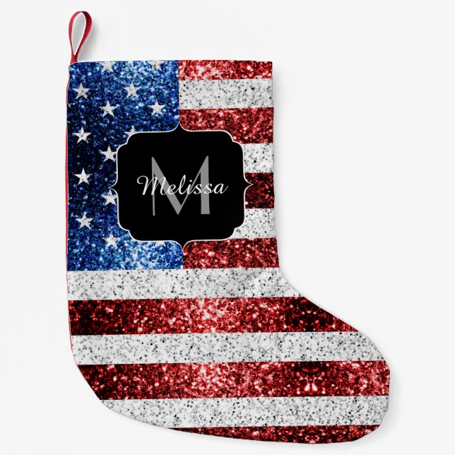 Petite Chaussette De Noël Drapeau américain rouge blanc brillant parties sci (Devant)