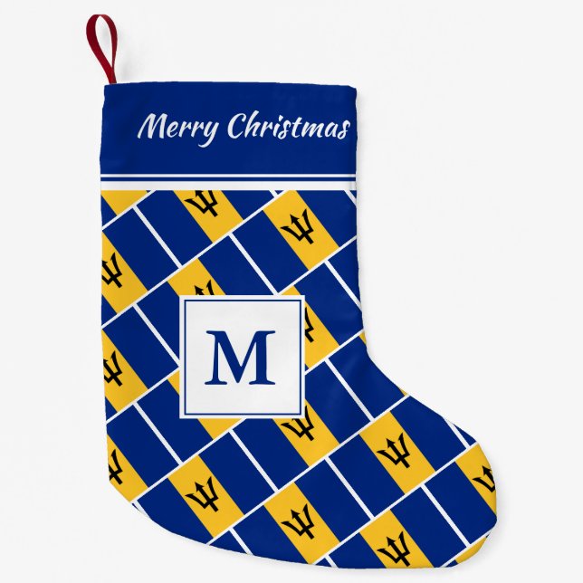 Petite Chaussette De Noël Drapeau BARBADOS | Monogramme (Devant)