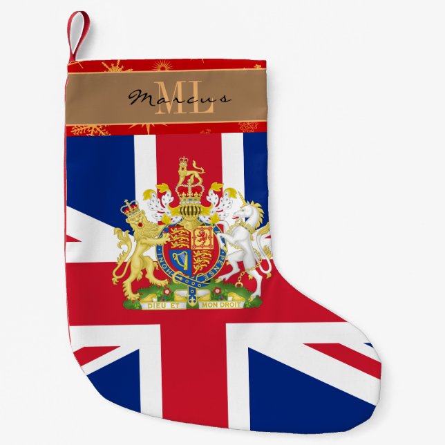 Petite Chaussette De Noël Drapeau britannique, Royaume-Uni, monogramme, Unio (Devant)