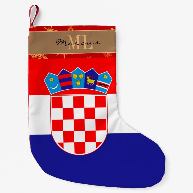Petite Chaussette De Noël Drapeau croate, Croatie, monogramme (Devant)