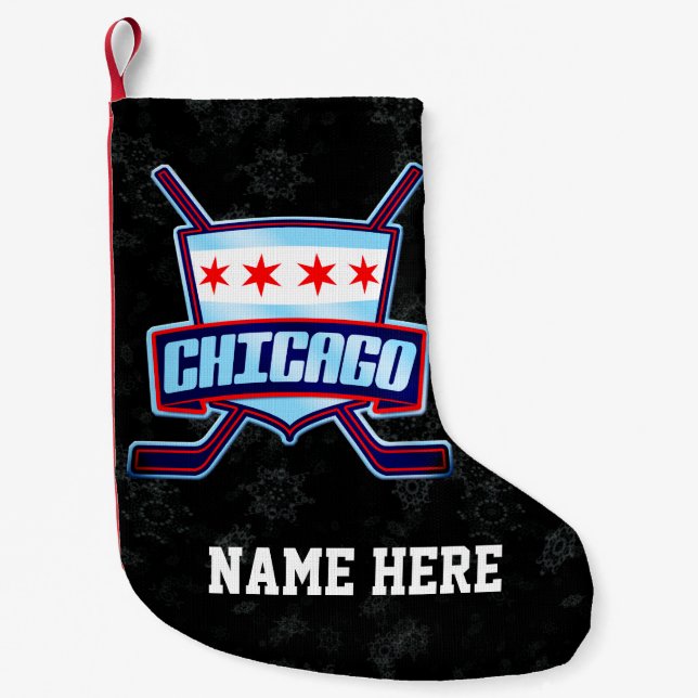 Petite Chaussette De Noël Drapeau de hockey de Chicago Stocker, Personnalise (Devant)