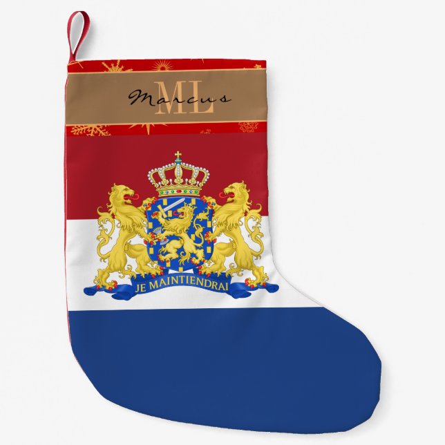 Petite Chaussette De Noël Drapeau néerlandais, Pays-Bas, monogramme (Devant)