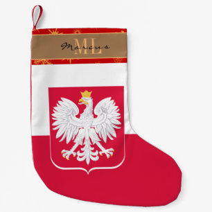 Petite Chaussette De Noël Drapeau polonais, monogramme, flocon de neige